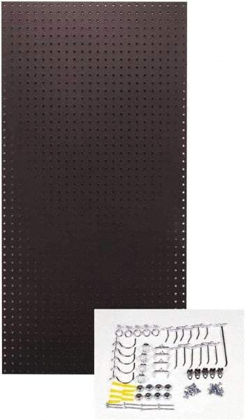 Triton - 24" Wide x 48" High Peg Board Kit - 1 Panel, 36 Hooks, Tempered Hardboard, Black - USA Tool & Supply