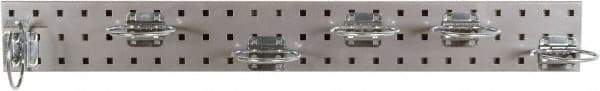 Triton - 4-1/2" Wide x 36" High Peg Board Strip - 1 Panel, 6 Hooks, Steel with Epoxy Coating, Silver - USA Tool & Supply