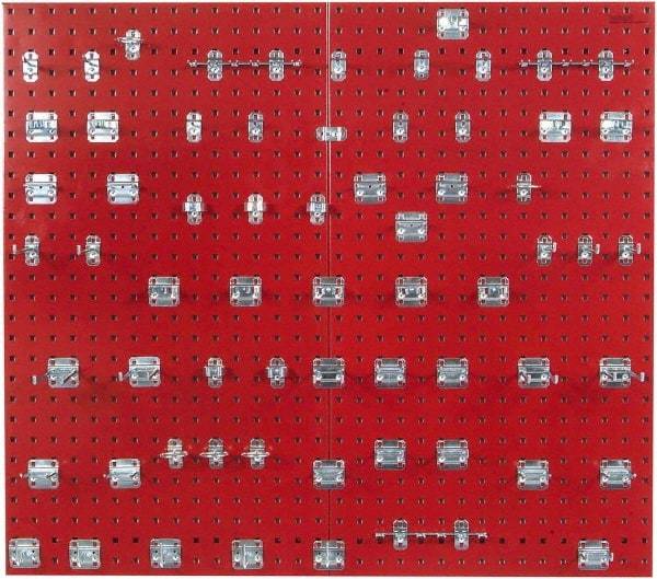 Triton - 24" Wide x 42-1/2" High Peg Board Kit - 2 Panels, 63 Hooks, Steel with Epoxy Coating, Red - USA Tool & Supply