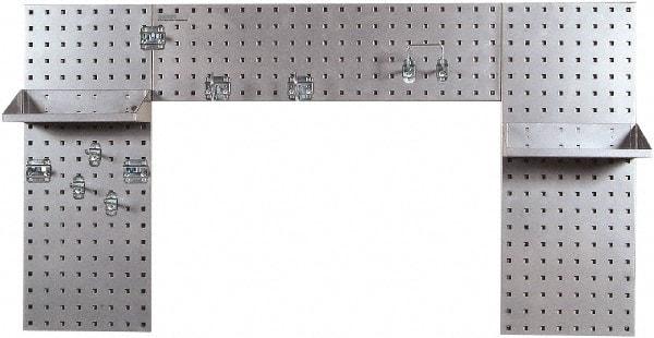 Triton - 30" Wide x 55" High Peg Board Strip - 3 Panels, 9 Hooks, Steel with Epoxy Coating, Silver - USA Tool & Supply