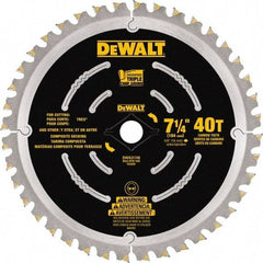 DeWALT - 7-1/4" Diam, 15.88mm Arbor Hole Diam, 40 Tooth Wet & Dry Cut Saw Blade - Steel, Framing Action, Standard Round Arbor - USA Tool & Supply