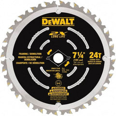 DeWALT - 7-1/4" Diam, 15.88mm Arbor Hole Diam, 48 Tooth Wet & Dry Cut Saw Blade - Steel, Framing Action, Standard Round Arbor - USA Tool & Supply