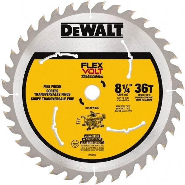 DeWALT - 8-1/4" Diam, 15.88mm Arbor Hole Diam, 36 Tooth Wet & Dry Cut Saw Blade - Steel, Smooth Action, Standard Round Arbor - USA Tool & Supply