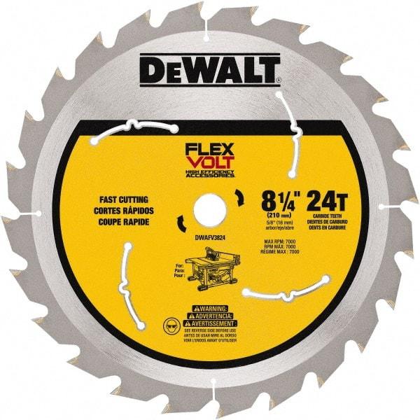 DeWALT - 8-1/4" Diam, 15.88mm Arbor Hole Diam, 24 Tooth Wet & Dry Cut Saw Blade - Steel, Smooth Action, Standard Round Arbor - USA Tool & Supply