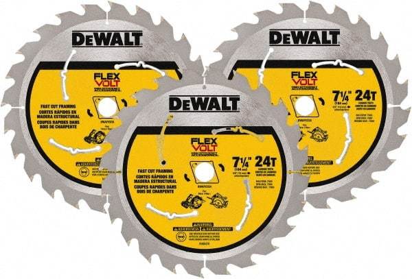 DeWALT - 7-1/4" Diam, 15.88mm Arbor Hole Diam, 24 Tooth Wet & Dry Cut Saw Blade - Steel, Smooth Action, Standard Round Arbor - USA Tool & Supply