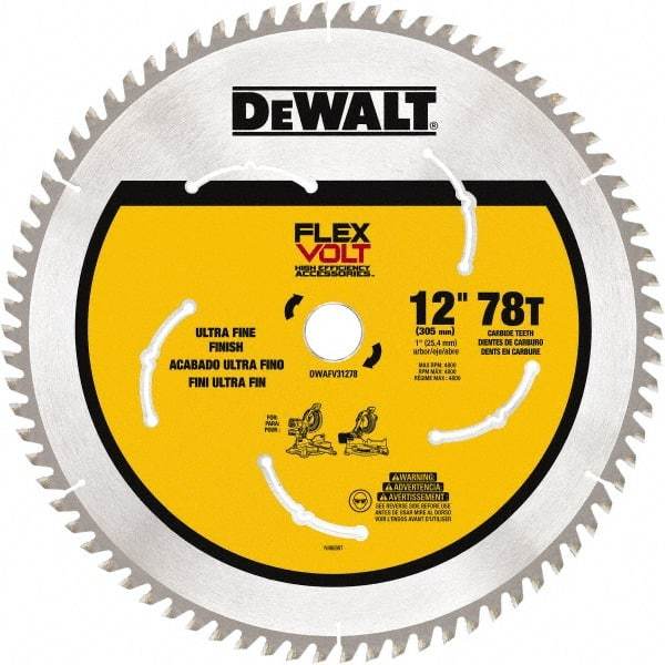 DeWALT - 12" Diam, 1" Arbor Hole Diam, 78 Tooth Wet & Dry Cut Saw Blade - Steel, Smooth Action, Standard Round Arbor - USA Tool & Supply