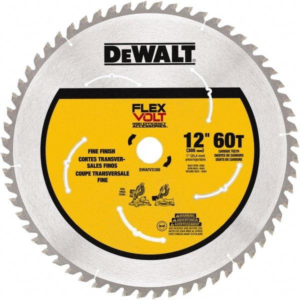 DeWALT - 12" Diam, 1" Arbor Hole Diam, 60 Tooth Wet & Dry Cut Saw Blade - Steel, Smooth Action, Standard Round Arbor - USA Tool & Supply