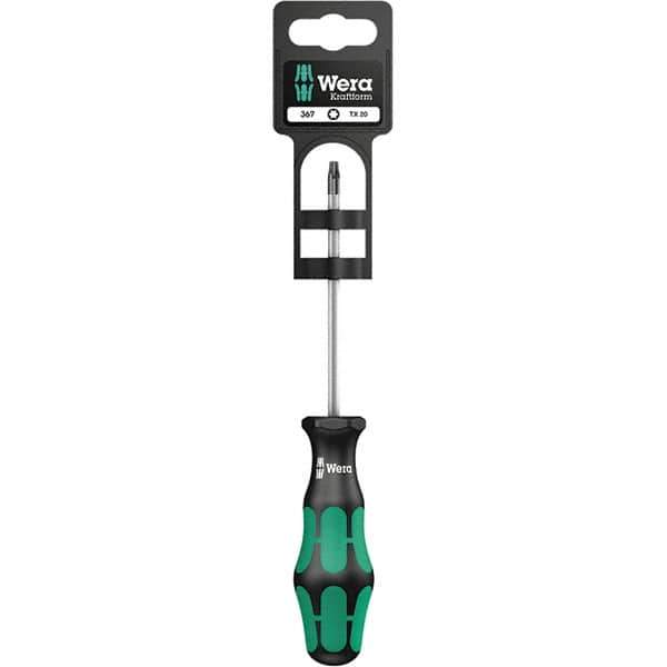 Wera - T15 Torx Driver - 3-1/8" Blade Length, 12-13/64" OAL, Ergonomic Handle, Chrome Plated Steel - USA Tool & Supply