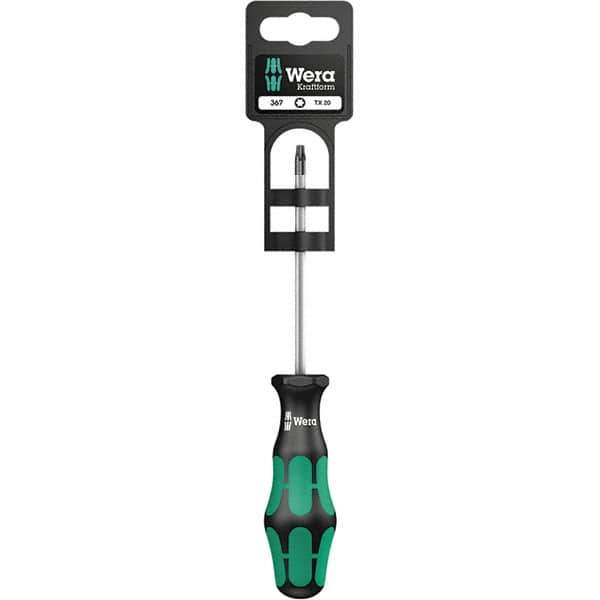Wera - T20 Torx Driver - 4" Blade Length, 12-13/64" OAL, Ergonomic Handle, Chrome Plated Steel - USA Tool & Supply