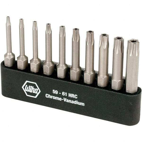 Wiha - 10 Piece, 1/4" Drive Screwdriver Torx Insert Bit Set - Tamperproof 7 to 40 Torx - USA Tool & Supply