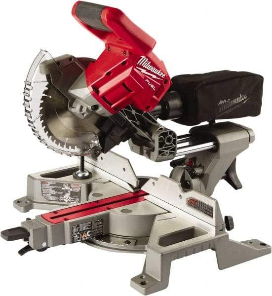 Milwaukee Tool - 5 Amp, 18 Volt, 5,000 RPM, 48° Left & Right Double Bevel Sliding Miter Saw - 5/8" Arbor, 7-1/4" Blade Diam, Includes Blade Wrench & Blade - USA Tool & Supply