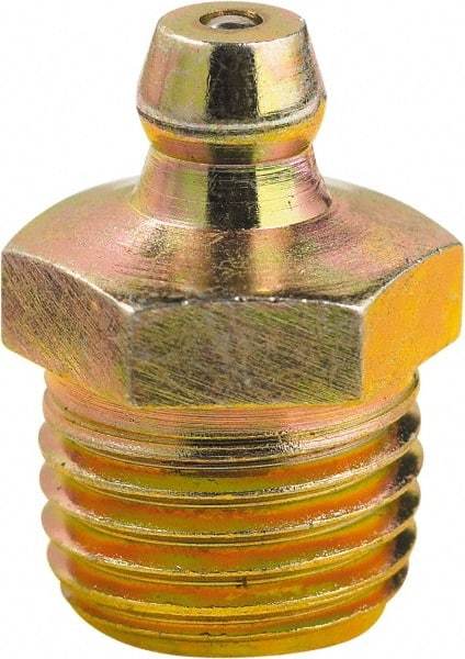 lumax - Straight Head Angle, 1/4 PTF Steel Grease Fitting Adapter - 9/16" Hex, 7/8" Overall Height, 0.42" Shank Length - USA Tool & Supply