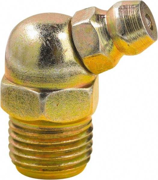 lumax - 45° Head Angle, 1/8 PTF Steel Grease Fitting Adapter - 7/16" Hex, 0.89" Overall Height, 0.29" Shank Length - USA Tool & Supply