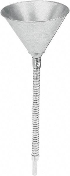 lumax - 16 oz Capacity Steel Funnel - 6" Mouth OD, 1/2" Tip OD, 13-1/4" Flexible Spout, Silver - USA Tool & Supply