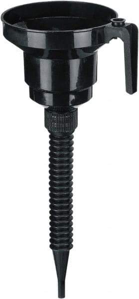 lumax - 48 oz Capacity Plastic Funnel - 6-1/2" Mouth OD, 1/2" Tip OD, 13-1/4" Flexible Spout, Black - USA Tool & Supply