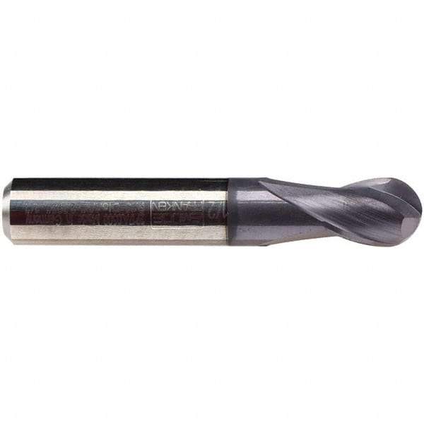 Emuge - 8mm Diam, 12mm LOC, 2 Flute Solid Carbide Ball End Mill - TiAlN Finish, Single End, 58mm OAL, 8mm Shank Diam, Ball Flute - USA Tool & Supply