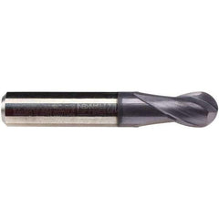 Emuge - 8mm Diam, 12mm LOC, 2 Flute Solid Carbide Ball End Mill - TiAlN Finish, Single End, 58mm OAL, 8mm Shank Diam, Ball Flute - USA Tool & Supply