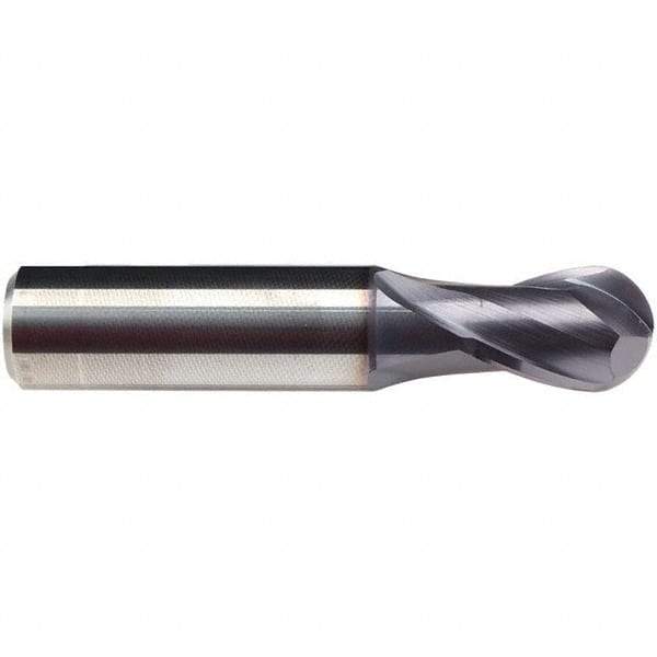Emuge - 5/8" Diam, 7/8" LOC, 2 Flute Solid Carbide Ball End Mill - TiAlN Finish, Single End, 3-1/4" OAL, 5/8" Shank Diam, Ball Flute - USA Tool & Supply
