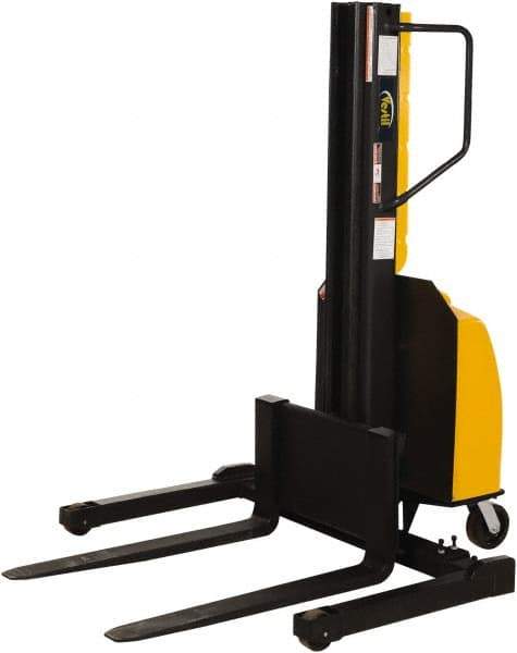 Vestil - 1,500 Lb Capacity, 98" Lift Height, Battery Powered Stacker - 2" Lowered Height, 36" Fork Length, 45" Overall Width - USA Tool & Supply