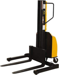 Vestil - 1,500 Lb Capacity, 98" Lift Height, Battery Powered Stacker - 2" Lowered Height, 36" Fork Length, 45" Overall Width - USA Tool & Supply