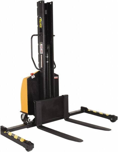 Vestil - 1,500 Lb Capacity, 63" Lift Height, Battery Powered Stacker - 2" Lowered Height, 36" Fork Length, 29-1/2" Overall Width - USA Tool & Supply