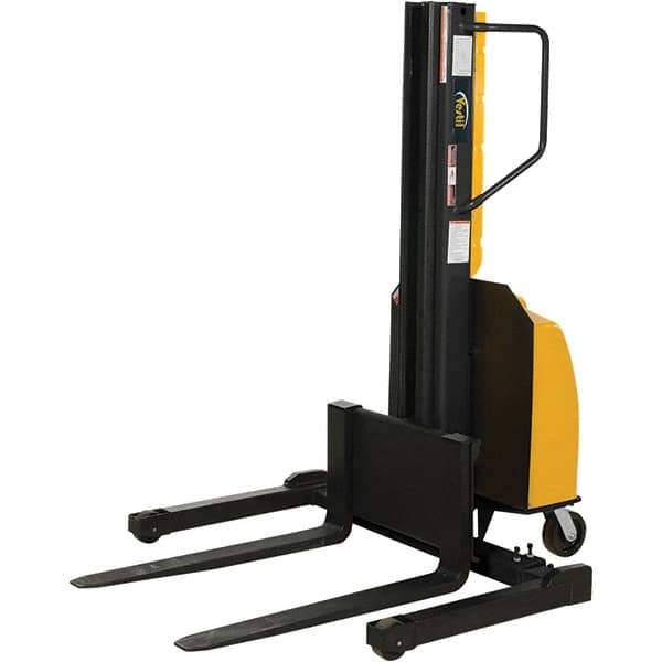 Vestil - 1,500 Lb Capacity, 118" Lift Height, Battery Powered Stacker - 2" Lowered Height, 36" Fork Length, 29" Overall Width - USA Tool & Supply