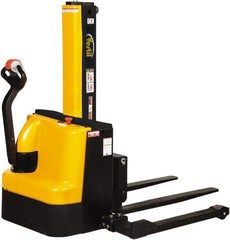 Vestil - 2,500 Lb Capacity, 90" Lift Height, Battery Powered Stacker - 2-1/8" Lowered Height, 42" Fork Length, 58" Overall Width - USA Tool & Supply