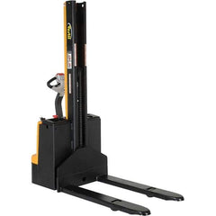 Vestil - 2,200 Lb Capacity, 62" Lift Height, Battery Powered Stacker - 3-3/8" Lowered Height, 42" Fork Length, 32" Overall Width - USA Tool & Supply