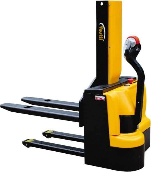 Vestil - 3,000 Lb Capacity, 43" Lift Height, Battery Powered Stacker - 3-3/8" Lowered Height, 42" Fork Length, 31-1/2" Overall Width - USA Tool & Supply