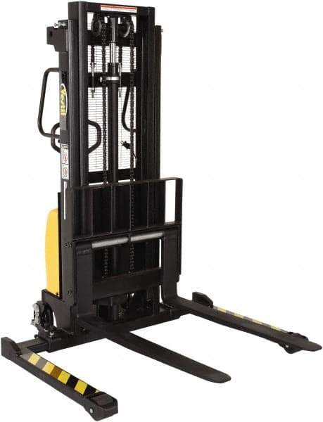 Vestil - 2,000 Lb Capacity, 98" Lift Height, Battery Powered Stacker - 2-1/8" Lowered Height, 42" Fork Length, 26-3/4" Overall Width - USA Tool & Supply
