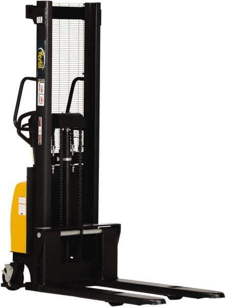 Vestil - 2,000 Lb Capacity, 63" Lift Height, Battery Powered Stacker - 3-3/8" Lowered Height, 42" Fork Length, 26-3/4" Overall Width - USA Tool & Supply