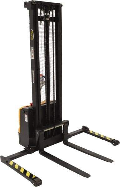 Vestil - 2,200 Lb Capacity, 150" Lift Height, Battery Powered Stacker - 2-1/8" Lowered Height, 42" Fork Length, 56" Overall Width - USA Tool & Supply