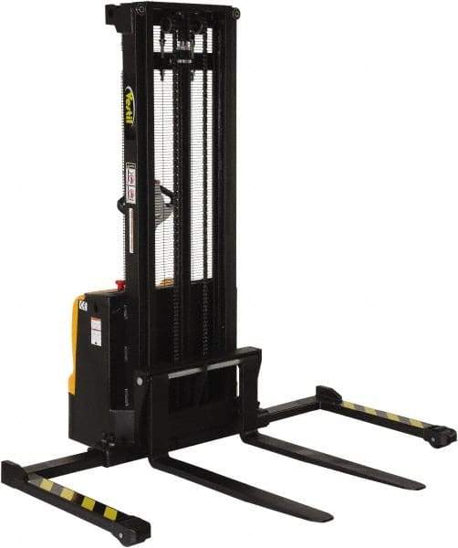 Vestil - 2,200 Lb Capacity, 125" Lift Height, Battery Powered Stacker - 2-1/8" Lowered Height, 42" Fork Length, 50" Overall Width - USA Tool & Supply