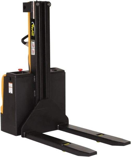 Vestil - 2,200 Lb Capacity, 62" Lift Height, Battery Powered Stacker - 3-3/8" Lowered Height, 42" Fork Length, 32" Overall Width - USA Tool & Supply