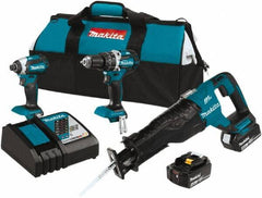 Makita - 18 Volt Cordless Tool Combination Kit - Includes Hammer Drill, Impact Driver & Circular Saw, Lithium-Ion Battery Included - USA Tool & Supply