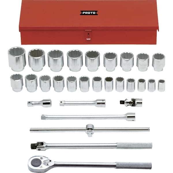 Proto - 29 Piece 3/4" Drive Chrome Finish Socket Set - 12 Points, 7/8" to 2-3/8" Range, Inch Measurement Standard - USA Tool & Supply
