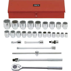 Proto - 29 Piece 3/4" Drive Chrome Finish Socket Set - 12 Points, 7/8" to 2-3/8" Range, Inch Measurement Standard - USA Tool & Supply