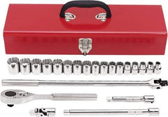 Proto - 22 Piece 1/2" Drive Chrome Finish Socket Set - 12 Points, 10mm to 26mm Range, Metric Measurement Standard - USA Tool & Supply