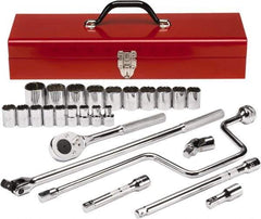 Proto - 26 Piece 1/2" Drive Chrome Finish Socket Set - 12 Points, 3/8" to 1-1/2" Range, Inch Measurement Standard - USA Tool & Supply