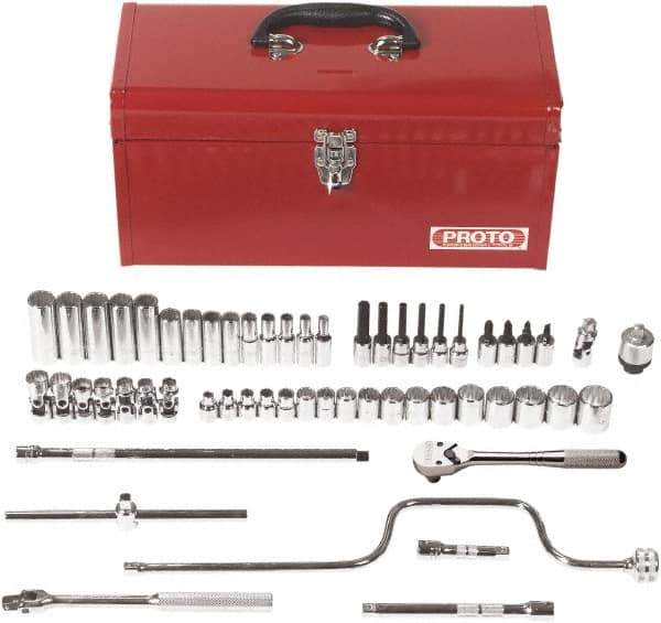 Proto - 57 Piece 3/8" Drive Chrome Finish Deep Well Socket Set - 12 Points, 6mm to 22mm Range, Metric Measurement Standard - USA Tool & Supply
