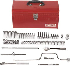 Proto - 57 Piece 3/8" Drive Chrome Finish Deep Well Socket Set - 12 Points, 6mm to 22mm Range, Metric Measurement Standard - USA Tool & Supply