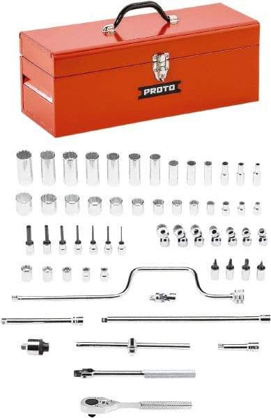 Proto - 58 Piece 3/8" Drive Chrome Finish Deep Well Socket Set - 8, 12 Points, 1/4" to 1" Range, Inch Measurement Standard - USA Tool & Supply