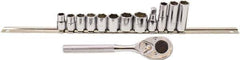Proto - 13 Piece 3/8" Drive Chrome Finish Deep Well Socket Set - 6 Points, 10mm to 19mm Range, Metric Measurement Standard - USA Tool & Supply