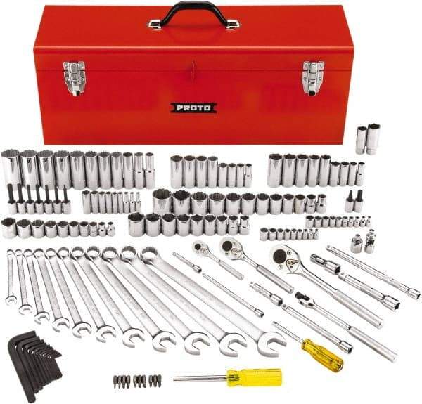 Proto - 148 Piece 1/4, 3/8 & 1/2" Drive Standard Deep Socket Set - 6 & 12 Points, 5/32 to 1-1/8", Inch Measurement Standard - USA Tool & Supply