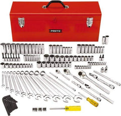 Proto - 148 Piece 1/4, 3/8 & 1/2" Drive Standard Deep Socket Set - 6 & 12 Points, 5/32 to 1-1/8", Inch Measurement Standard - USA Tool & Supply