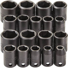 Proto - 18 Piece 3/8" Drive Black Finish Impact Socket Set - 6 Points, 1/4" to 3/4" (10mm to 19mm) Range, Inch/Metric Measurement Standard - USA Tool & Supply