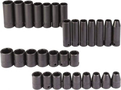 Proto - 30 Piece 1/2" Drive Black Finish Deep Well Impact Socket Set - 6 Points, 8mm to 24mm Range, Metric Measurement Standard - USA Tool & Supply