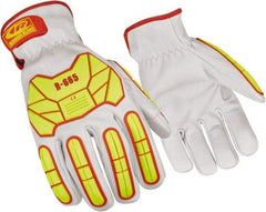 Ringers Gloves - Size 3XL (13), ANSI Cut Lvl 3, Goatskin Leather Cut Resistant Gloves - Hook & Loop Cuff, White/Hi-Vis Yellow, Paired - USA Tool & Supply