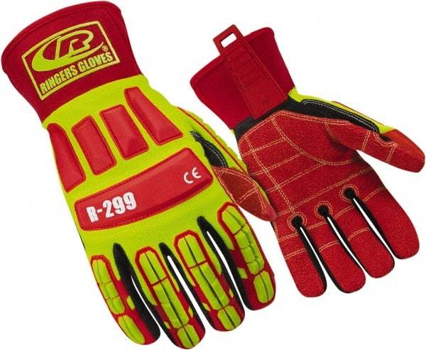 Ringers Gloves - Size 2XL (12), ANSI Cut Lvl 4, Cut & Puncture Resistant Gloves - Open Cuff, Hi-Vis Yellow/Red/Black, Paired - USA Tool & Supply