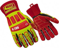 Ringers Gloves - Size XL (11), ANSI Cut Lvl 4, Cut & Puncture Resistant Gloves - Open Cuff, Hi-Vis Yellow/Red/Black, Paired - USA Tool & Supply
